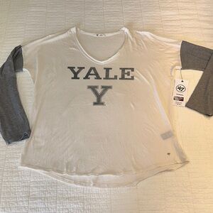 Yale Large Baseball Long Sleeve Shirt White Gray Oversized NWT V Neck